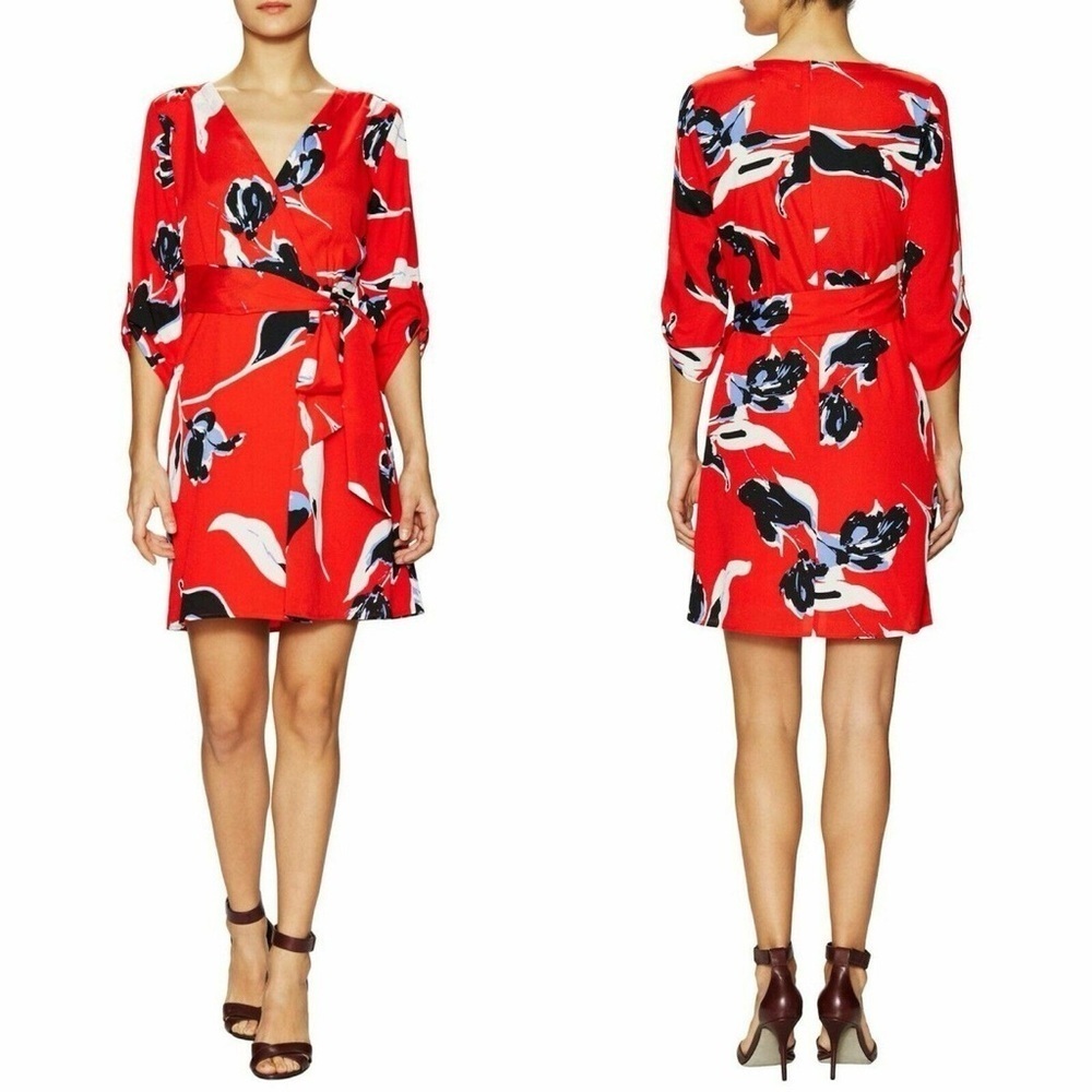 Yumi Kim Womens Dress Size L Girl Next Door Red Floral Faux Wrap Size XS